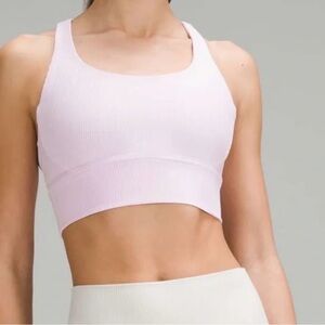 Lululemon-Energy Longline- Meadowsweet Pink Ribbed Sports Bra
